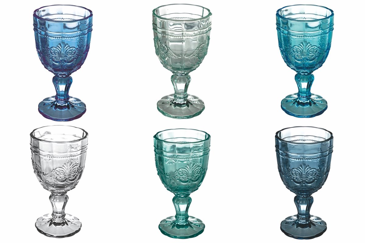 VdE Tivoli 1996 Syrah Set – 6 Ocean Waterglazen – 280 ml – Gekleurd Glas – Set voor Thuis & Feest