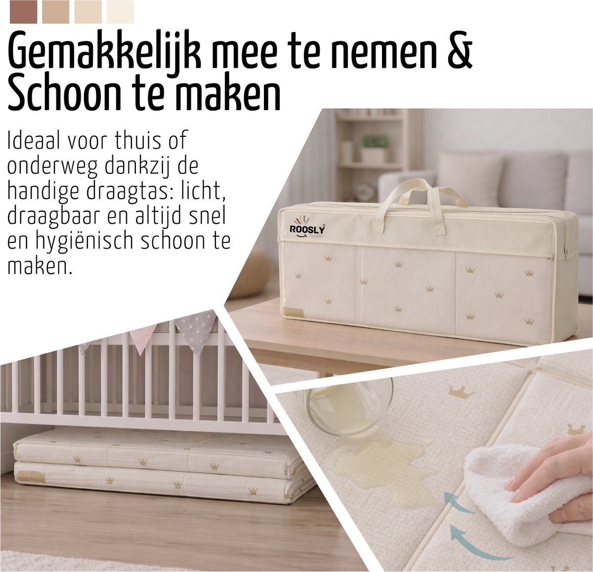 Roosly Speelmat Baby - Speelkleed Baby - Inclusief Opbergtas - babygym - kruipmat - playmat - Dubbelzijdig en opvouwbare Foam XPE 180 x 200 cm - speelgoed - Veilig & Zacht - model KING Beige — afbeelding 9