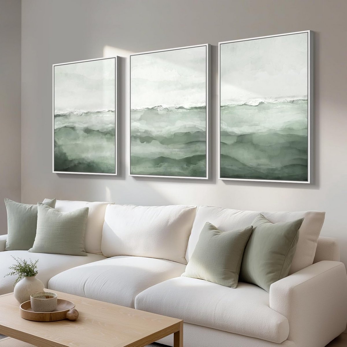Abstracte Canvas Kunst - Wanddecoratie Set - Woonkamer Aankleden - 3-Delige Set - 24 x 36 Inch - Saliegroen
