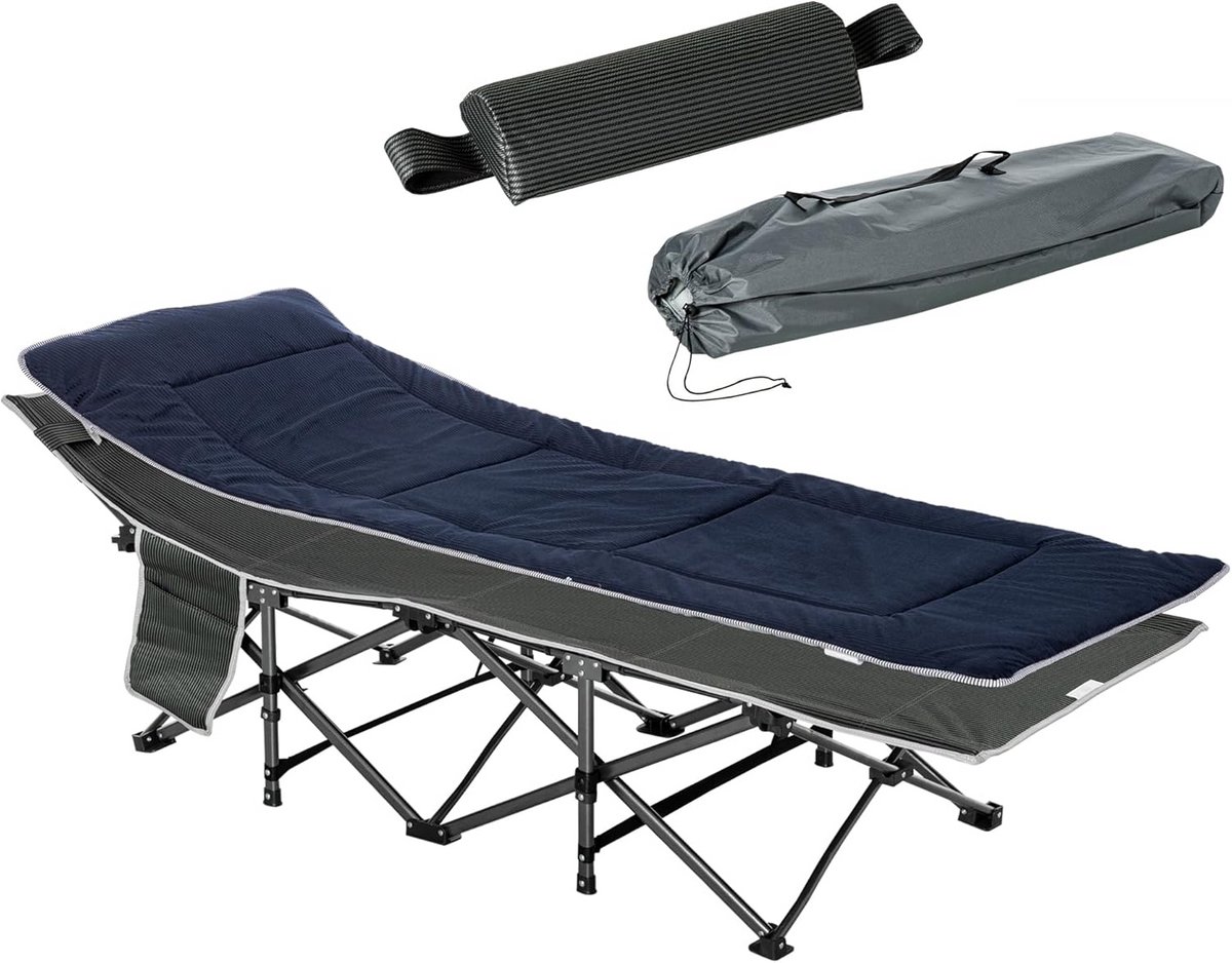 Opvouwbaar Campingbed met Kussen en Zijvak voor Buiten en Reizen