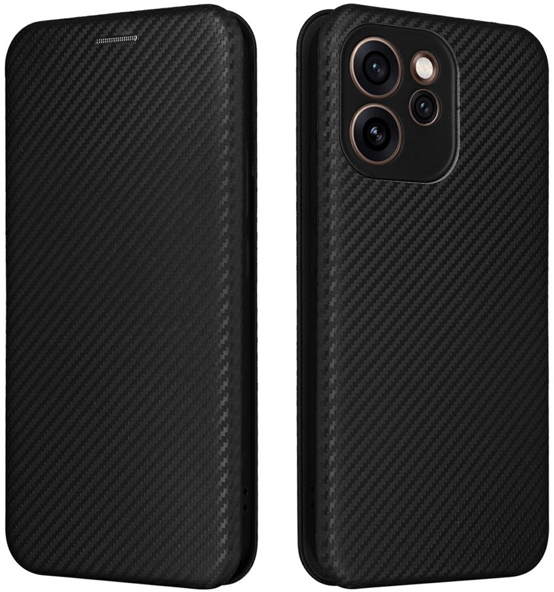 Hoesje geschikt voor Oppo Reno15 F 5G / Oppo Reno 15 F 5G - zwart carbon fiber agenda wallet hoesje - Dun book case hoesje