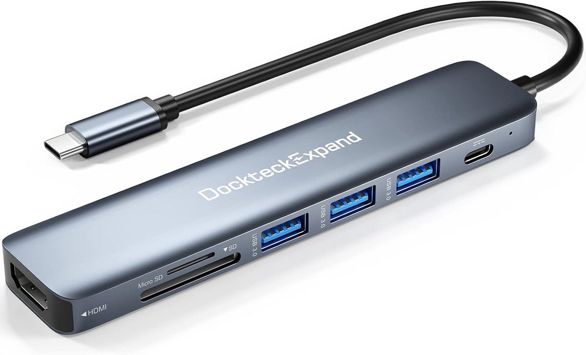 7-in-1 USB-C Hub Adapter met HDMI, SD/TF Kaartlezer en USB 3.0 Poorten