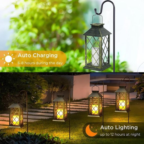 1 st. Grote zonnelantaarn voor buiten, met kaars - Waterdichte tafellamp, hanglamp, buitenzonnelamp voor balkon, tuin en terrasdecoratie - Brons-Geschenk van Merkloos — afbeelding 4
