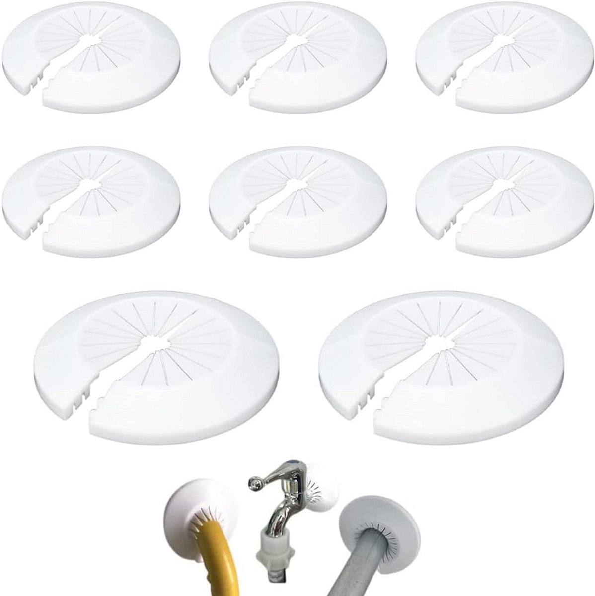 8x Witte Kunststof Afdekkingen voor Radiator Buizen (16-40mm) - Afwerking Verwarmingsbuizen