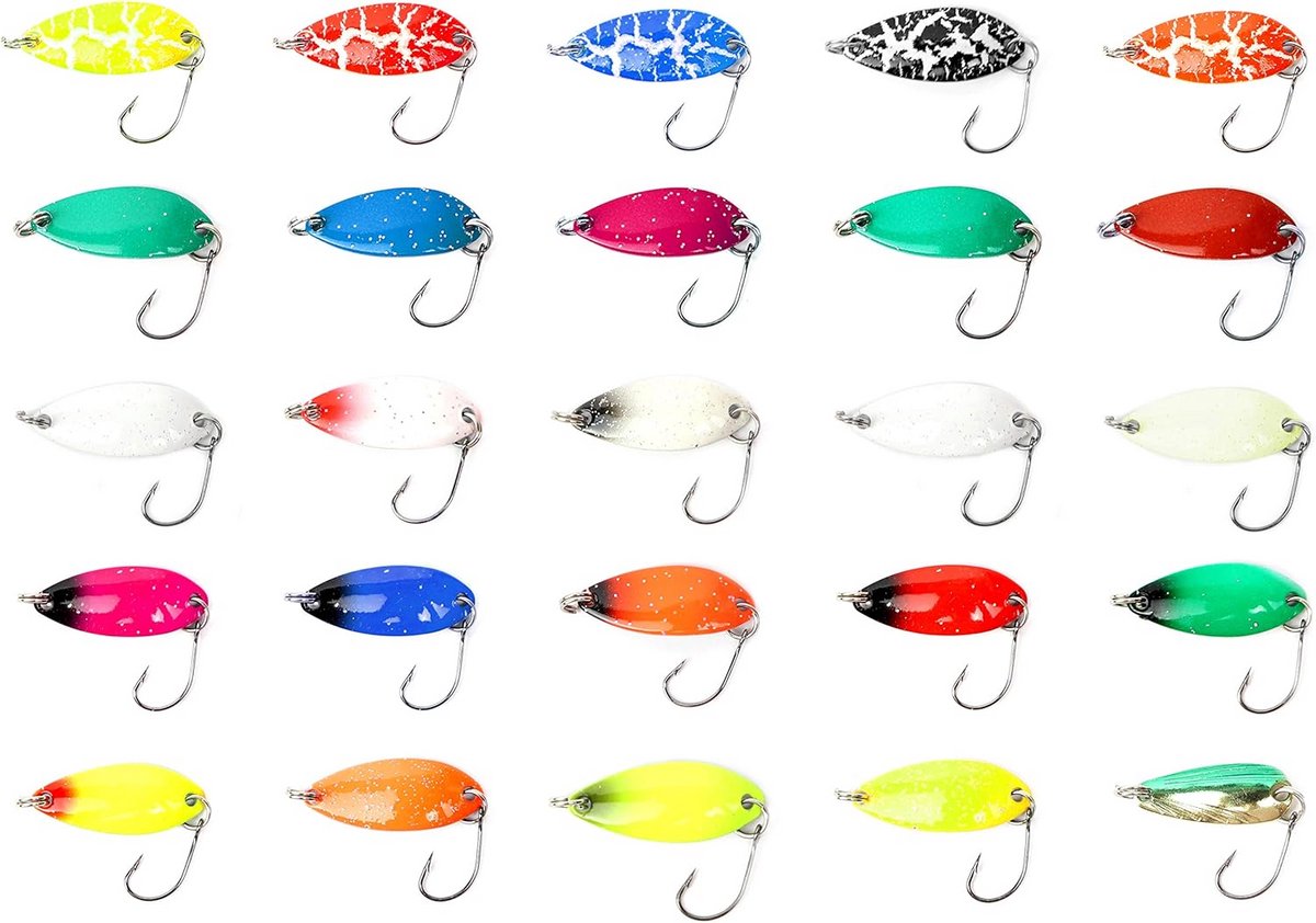 25 Delige Lepelset Blinkers Assortiment voor Forel en Baars 3 cm