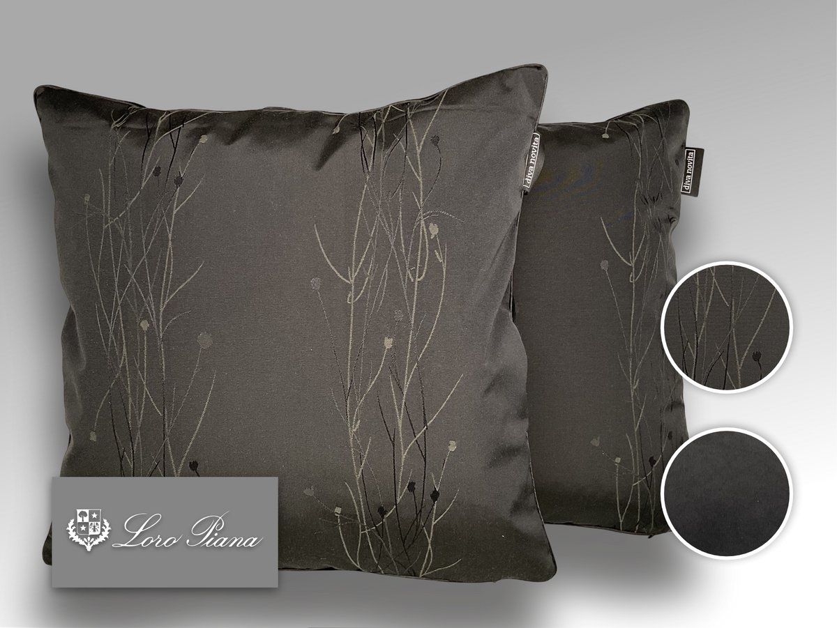 Loro Piana - Black Floral - Kwaliteits sierkussens gemaakt van originele Loro Piana viscose