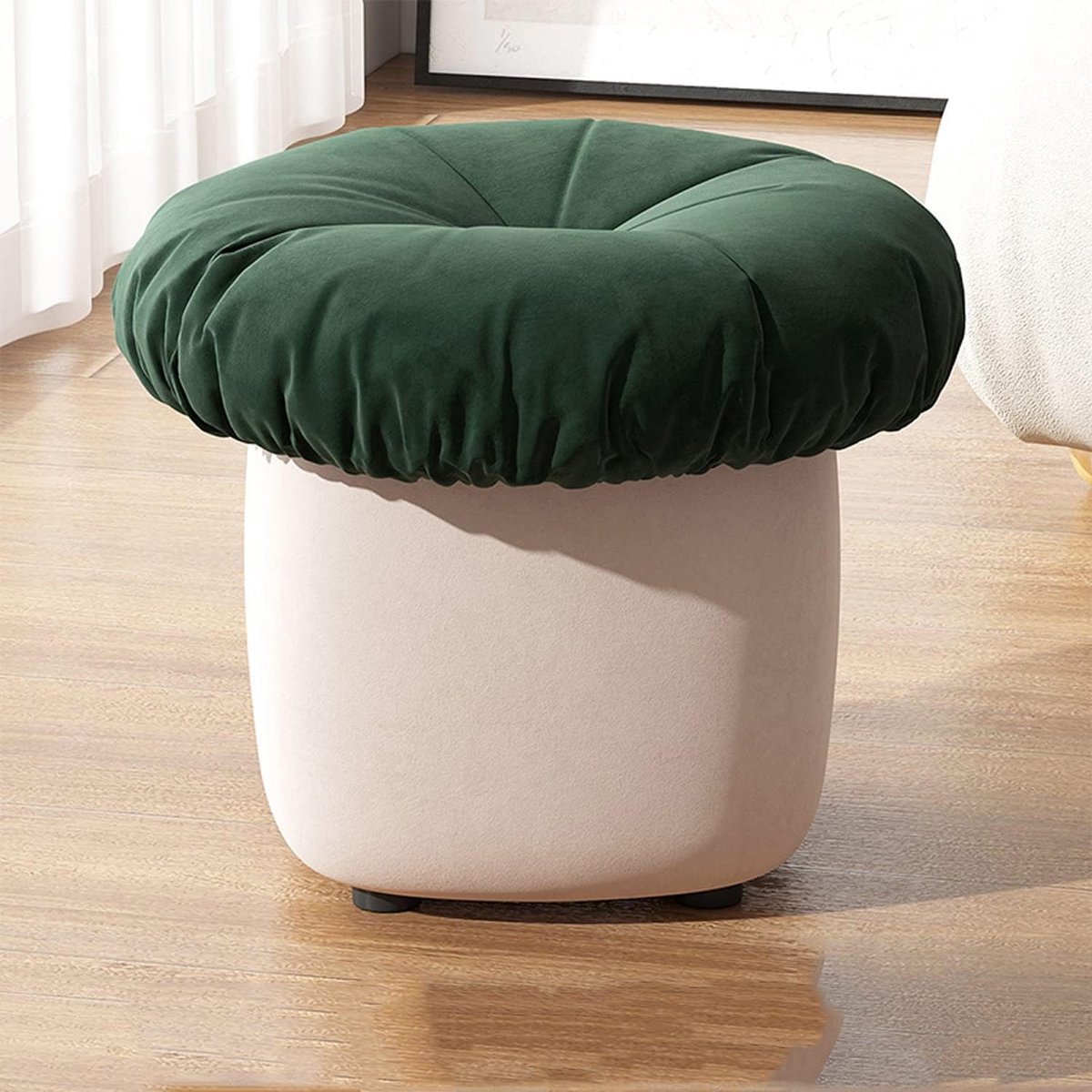 Ronde Voetenbank - Poef Kruk - Ontspannen Zitten - Zachte Zijde Stof - 46x46x42cm - Groen