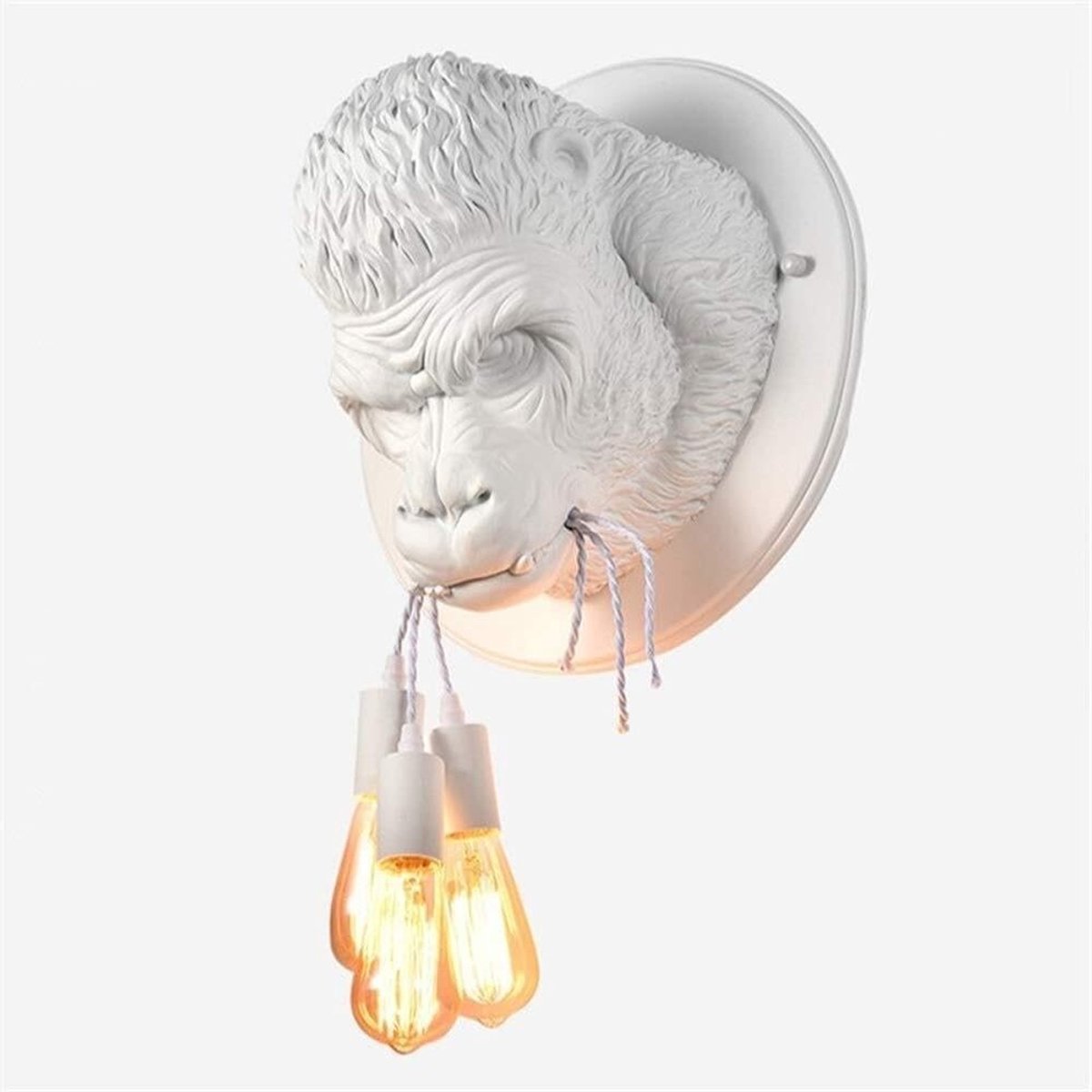 Dieren Wandlamp - Creatieve Verlichting - Woondecoratie - Handgemaakt Ontwerp - 42cm Diameter - Grijs/Wit