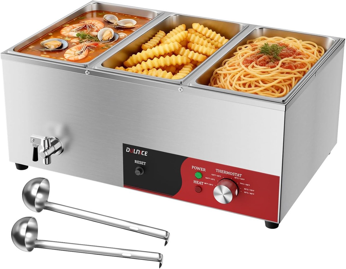 Elektrische Buffetwarmer - Voedselwarmer Bain Marie - Professioneel Buffet - Met Afvoerkraan - 57 x 43 x 27 cm - Zilver