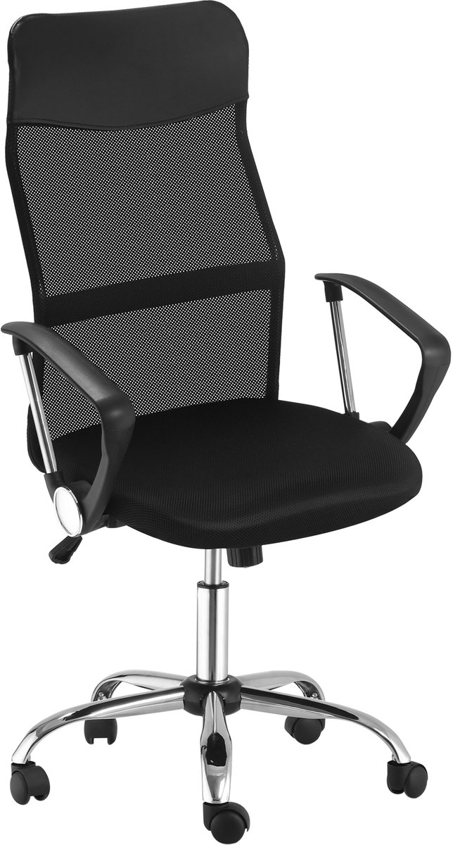 Rolipo bureaustoel - ergonomische bureaustoel - mesh rugleuning - hoogte verstelbaar 50-59,5 cm - draaistoel 360° - wipfunctie - kantoorstoel met armleuningen - zwart - 63 x 65 x 109-119 cm