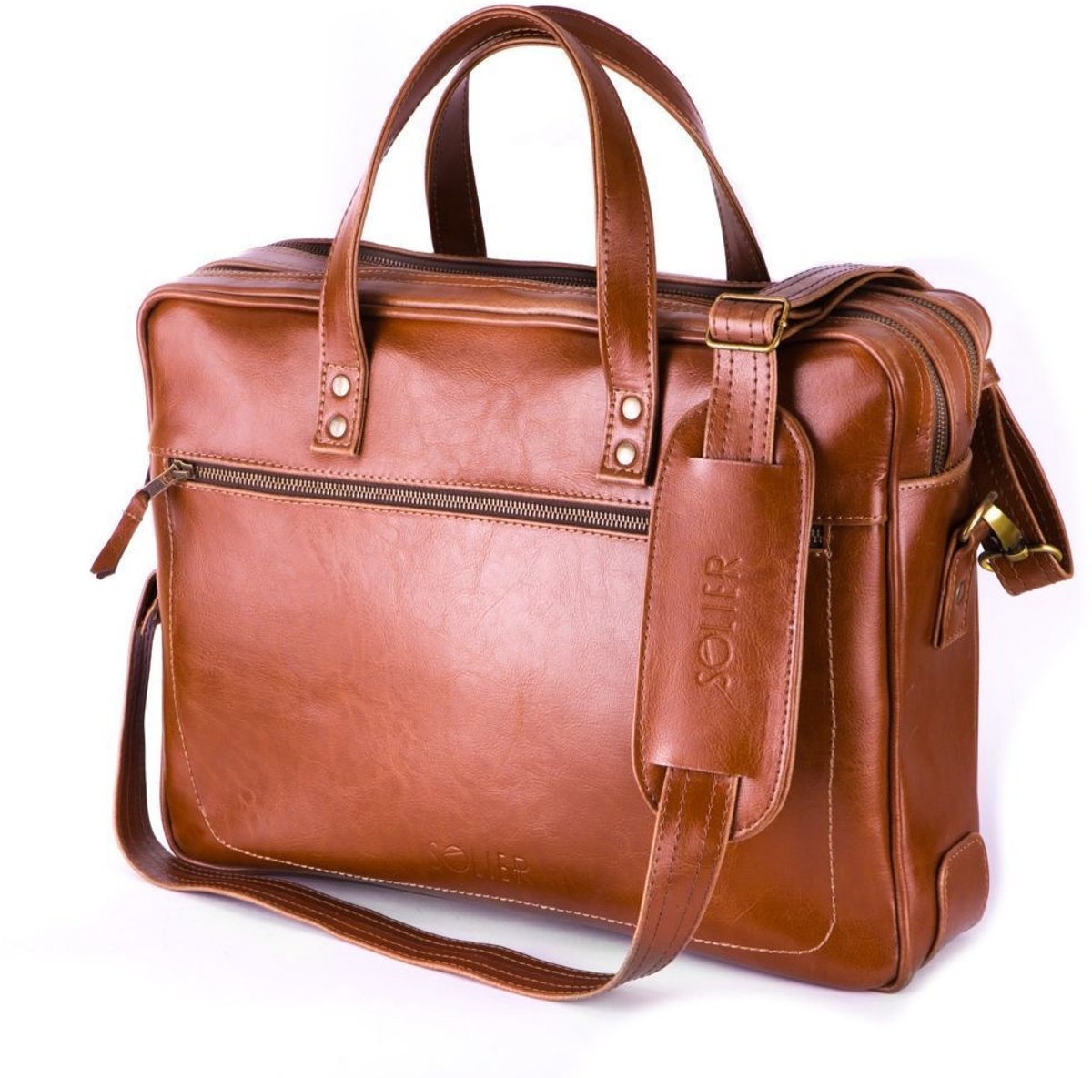 Solier SL05 Newbridge - Laptoptas Heren - Echt Leer - 15,4 Inch Laptopvak - Dubbel Compartiment - Bruin Vintage
