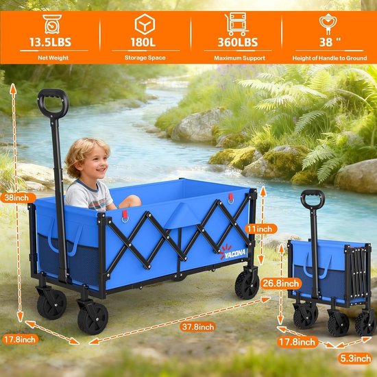 Bolderkar Opvouwbaar - Transportkar Tuin - Vervoer Zware Lasten - Compact Opbergbaar - 45x42x95 cm - Blauw van Bolderkar Opvouwbaar — afbeelding 2