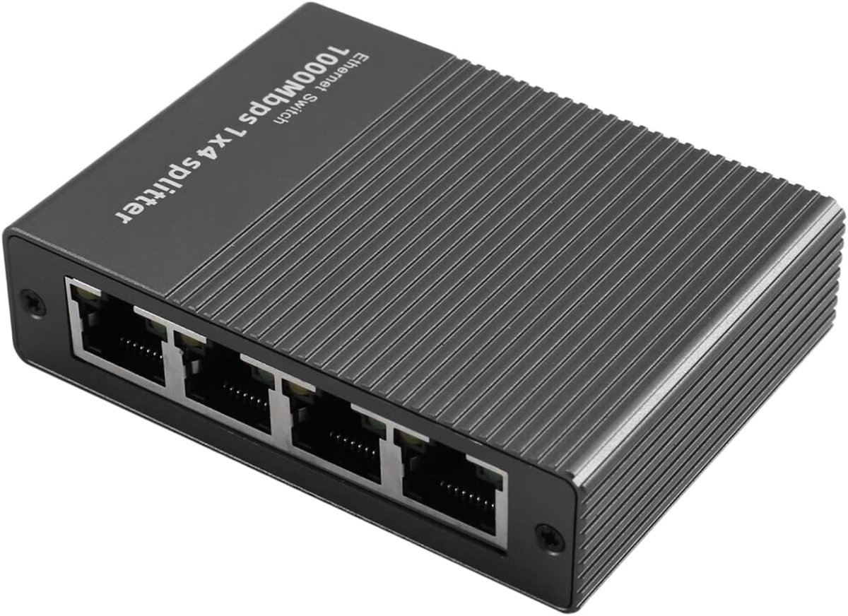 Ethernet Splitter - LAN Adapter - Internet Delen - 1 Tot 4 Poorten - Mini Ontwerp - Zilver