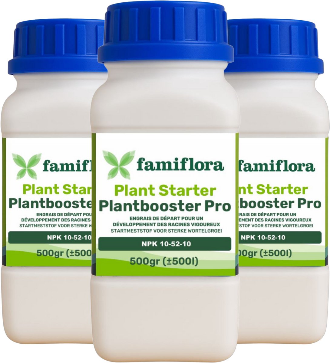 Famiflora plantbooster PRO plant starter NPK 10-52-10 - 1500GR (3 x 500GR) - In water oplosbare meststof - Voor binnen- en buitenplanten - Hoge fosforwaarde stimuleert een sterke en diepe beworteling