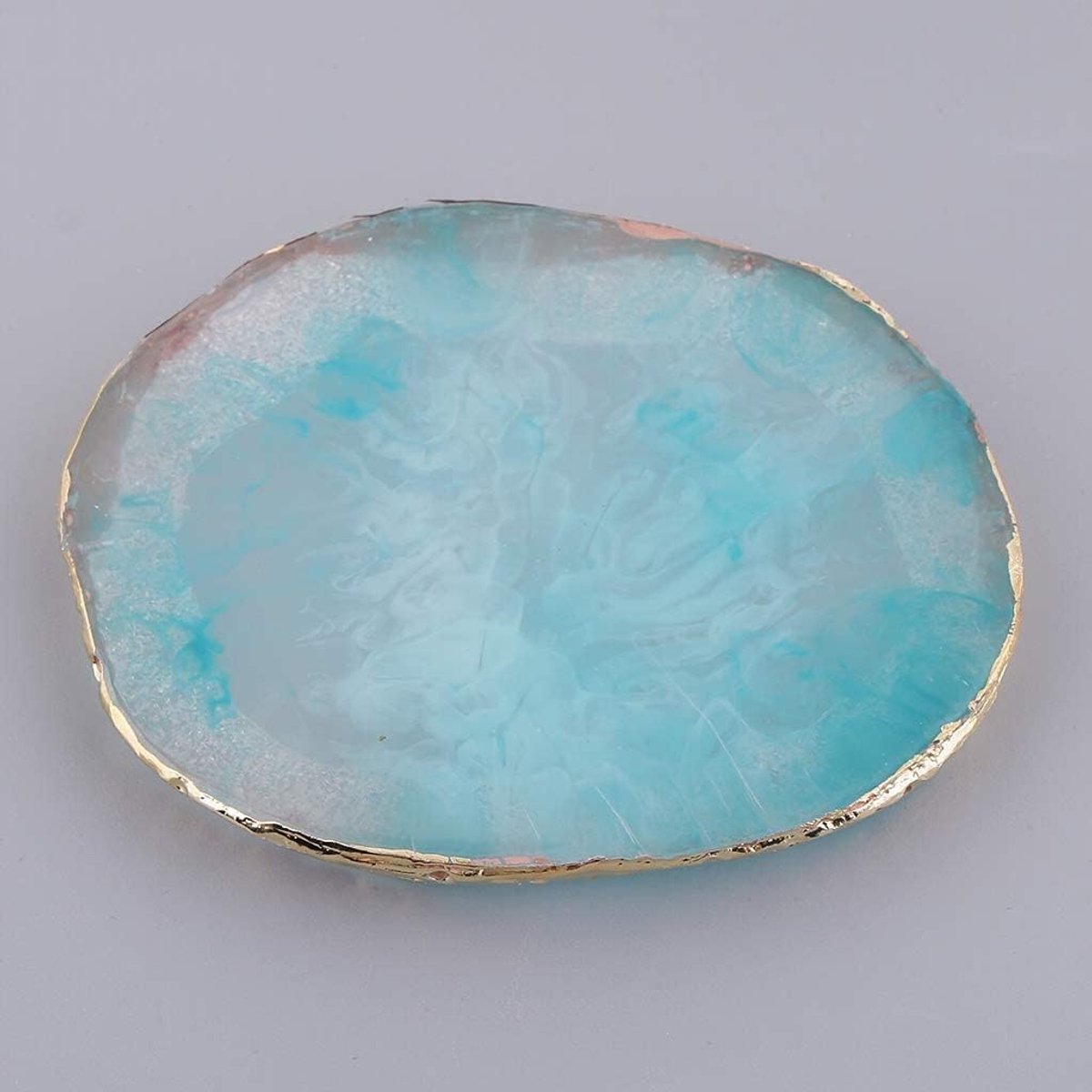 Hars Onderzetters - Drank Matten - Bescherming Tafel - Gouden Rand - 9.7 x 8.5 cm - Blauw