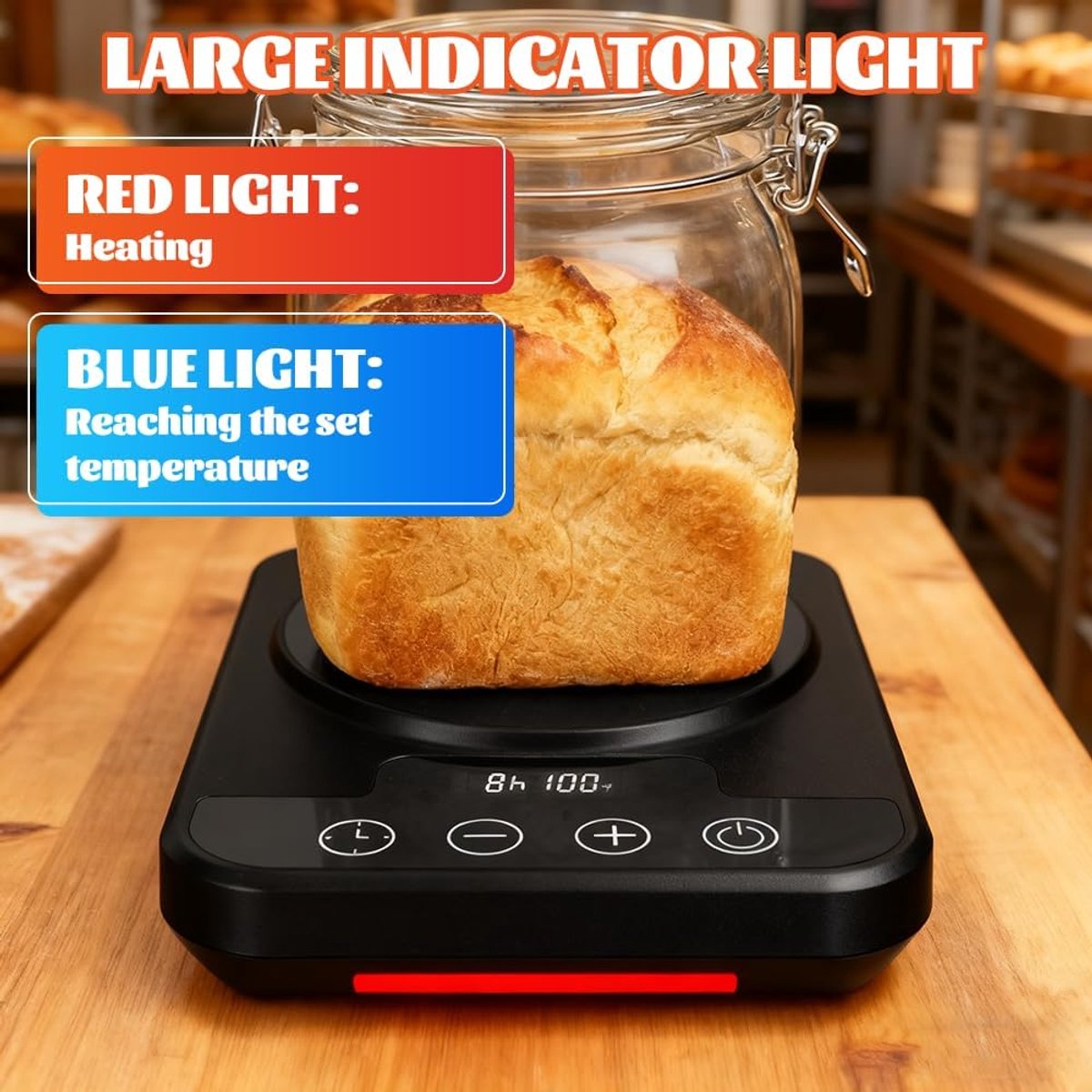 Verwarmingsmat voor natuurlijke zuurdesemstarter — Speciaal ontworpen voor het kweken van starters — Ingebouwde 12-uurs timer — 21–38°C — Ideaal voor thuis brood bakken — Zwart thumbnail 2