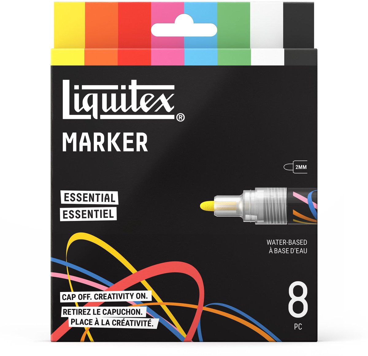 Liquitex 3699484 Acrylic Marker Set Essential – 8 stuks – 2mm – Hoogdekkende verfmarkers – Basis kleuren
