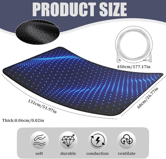 Aardingsmat - Bed mat - Ontspanning thuis - Ademend PU materiaal - 68 x 132 cm - Zwart — afbeelding 5