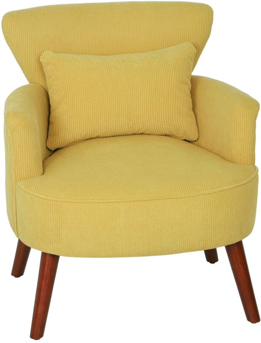 Merax Moderne Fauteuil Geel – Comfortabele Gestoffeerde Accentstoel Met Lendekussen En Hou