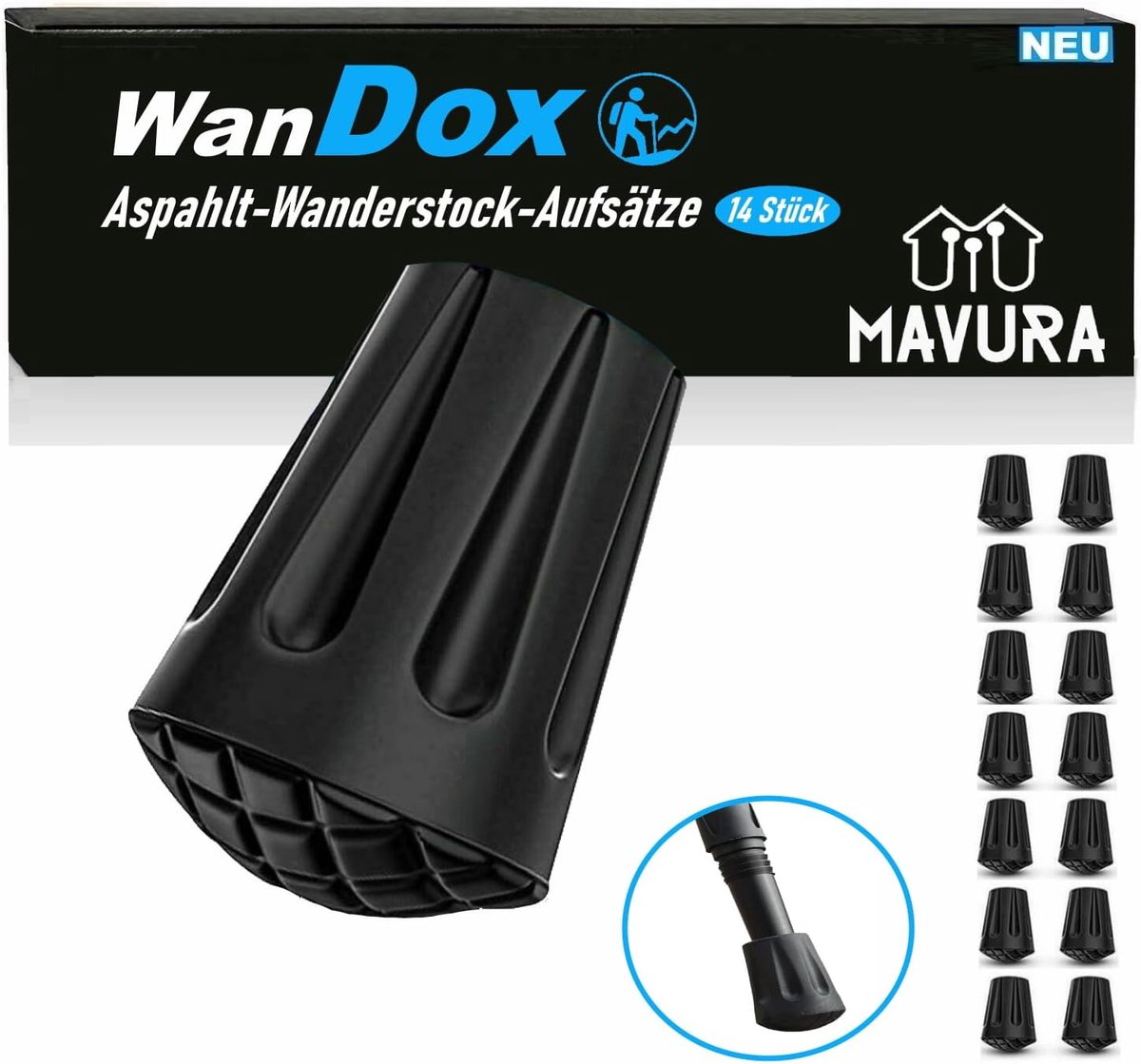 Wandelstok Opzetstukken - Reservevoetjes Rubber - Grip Verbeteren - Met Metalen Plaat - 10mm Gatdiameter - Zwart