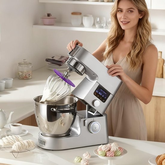 Keukenmixer Spatbescherming - Mengkop Accessoire - Schoon Mengen - Krasvrije Bevestiging - 14.5cm Diameter - Paars — afbeelding 3