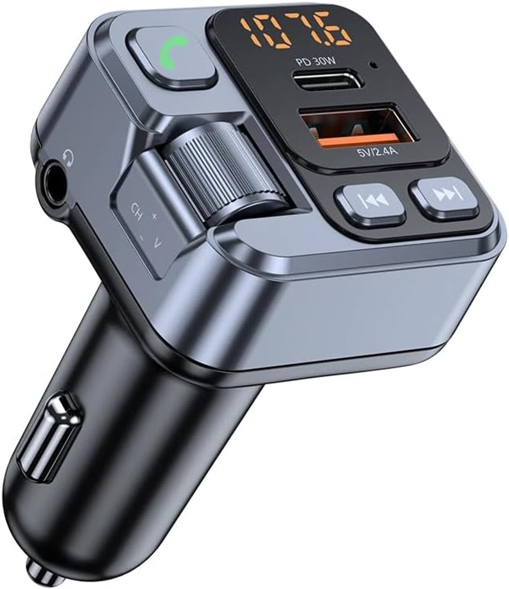 Auto Transmitter - Bluetooth FM Zender - Muziek en Bellen - Snelladen PD30W - Zwart