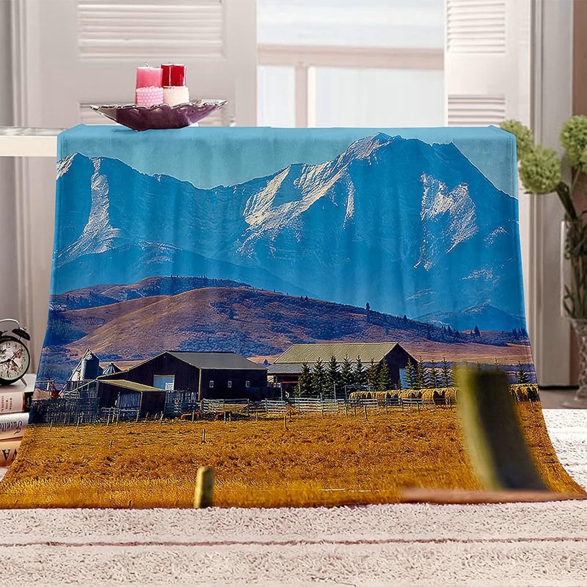 Fleecedeken Bedrukt - Zachte Plaid - Koude Avonden - Bergprint Design - 150x200cm - Blauw — cadeau in Wonen & Interieur - foto 2