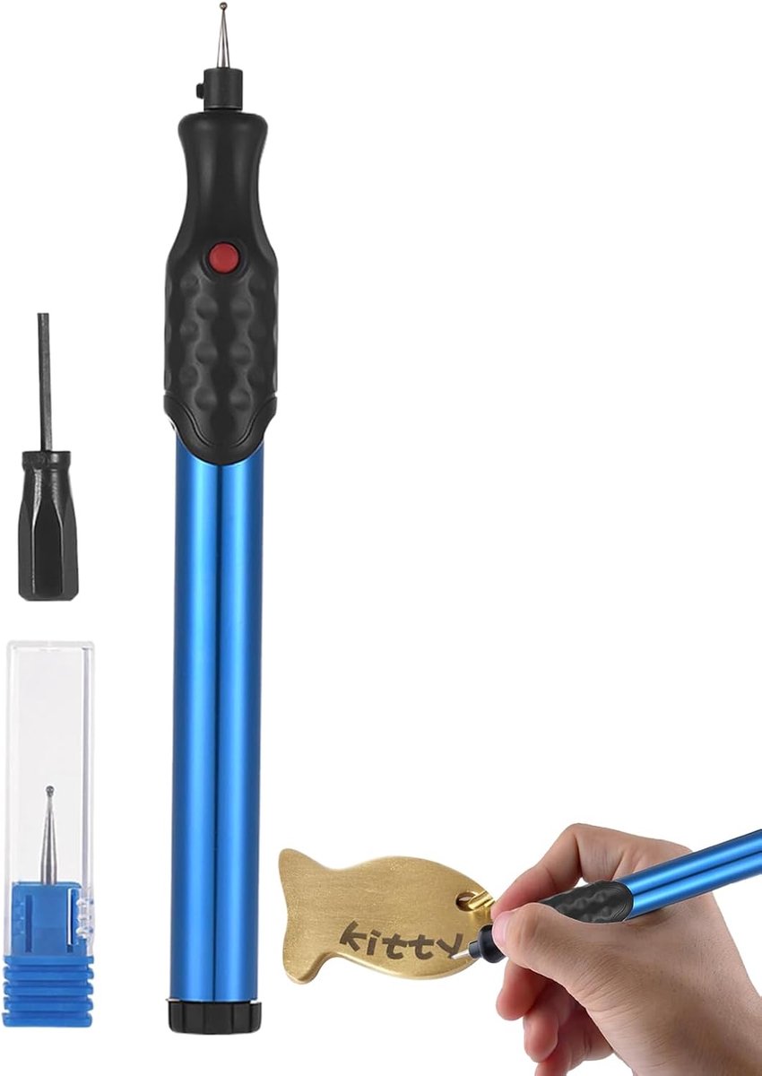 Elektrische graveerpen - Roterend gereedschap - Voorwerpen personaliseren - Draadloos ontwerp - 21000 Tpm - Blauw