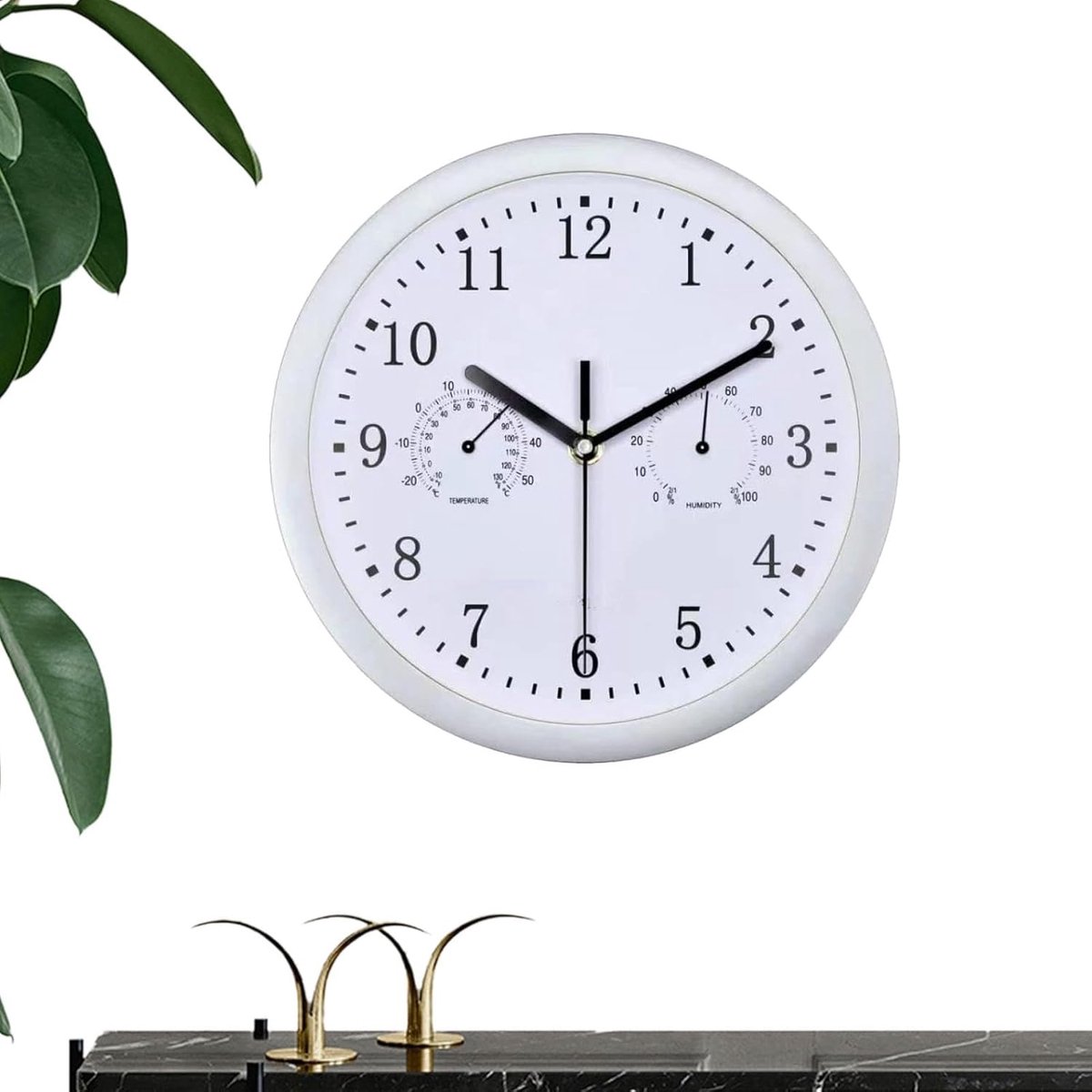 Tuin Klok - Buitenklok Weerbestendig - Buiten Meten - Temperatuur Hygrometer - 26 Cm Diameter - Zilverkleurig