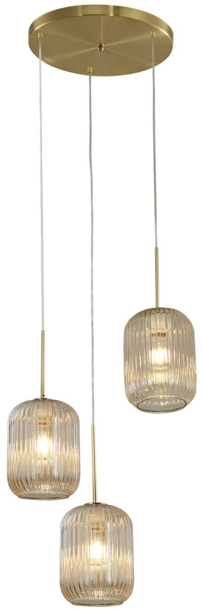 Kosilum - Rosalia - Hanglamp - Amber en goud - Metaal en glas