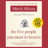 Couverture du livre "The Five People You Meet in Heaven" par Mitch Albom, indiquant "#1 New York Times Bestseller" et une illustration de grande roue.