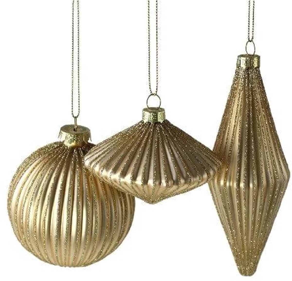 Kerstboom hanger goud - glas - 3 stuks - 8 cm - Werner Voss