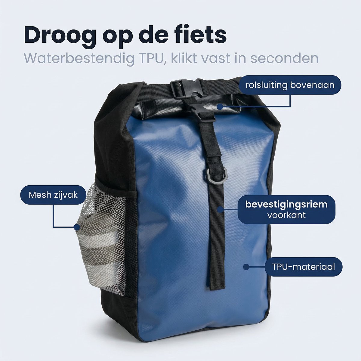 Cheqo® Fietstas - Enkele Fietstas - Fietstas Achter - Fietstas Achterop - Fietstas Bagagedrager - Fietstas Blauw - Waterdichte Fietstas - Fietstas met Clips - Fietstas met Klittenband - Fietstas met Mesh Vak — cadeau in Sport & Outdoor - foto 4