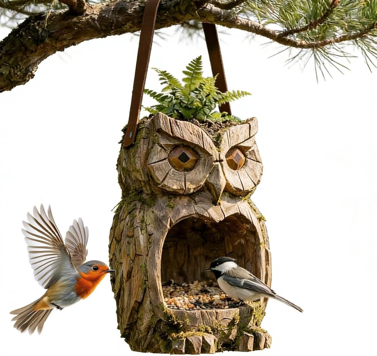 Voederhuis Uil - Vogelhuisje Decoratie - Vogels Voeren - Uniek Uil Design - 13x9x19cm
