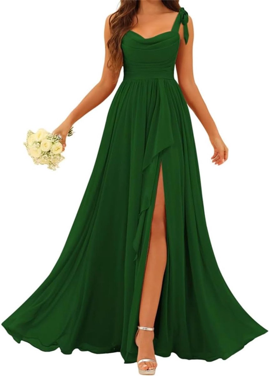 Chiffon Jurk - Avondjurk Cocktailjurk - Feestelijke Gelegenheden - Met Split - Ruime Maten