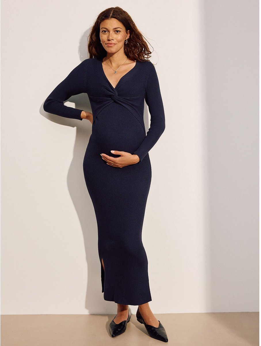 Next Dames - Gebreide zwangerschapstrui-jurk met gedraaide voorkant - Blauw Navy Blue