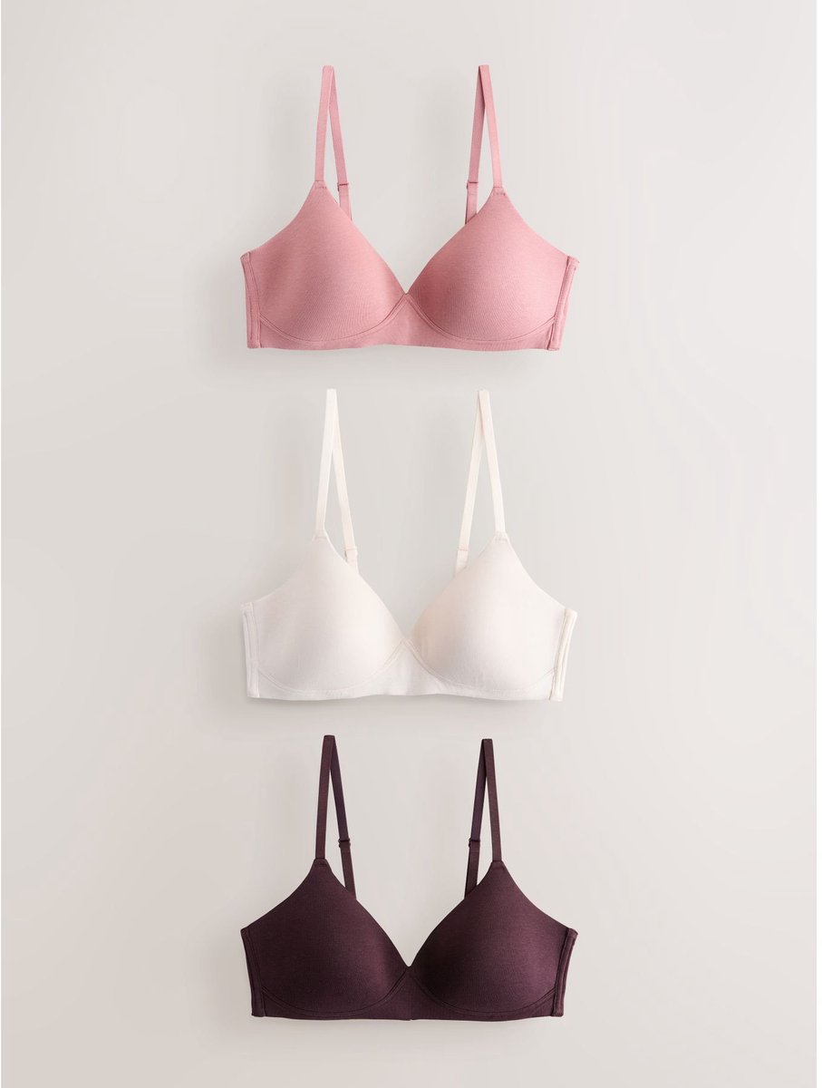 Next Dames - Set van 3 Ultimate Comfort beha's van een katoenmix met vullingen en zonder beugel - Bruin Chocolate/Pink/Cream
