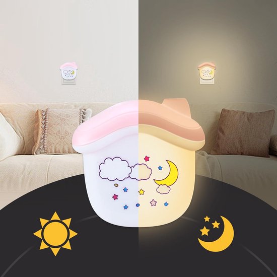 Nachtlampje Kinderen - Wandlampje Babykamer - Veilige Nachtrust - Automatische Schemeringssensor - 8 x 8 x 8 cm - Veelkleurig van Merkloos — afbeelding 5