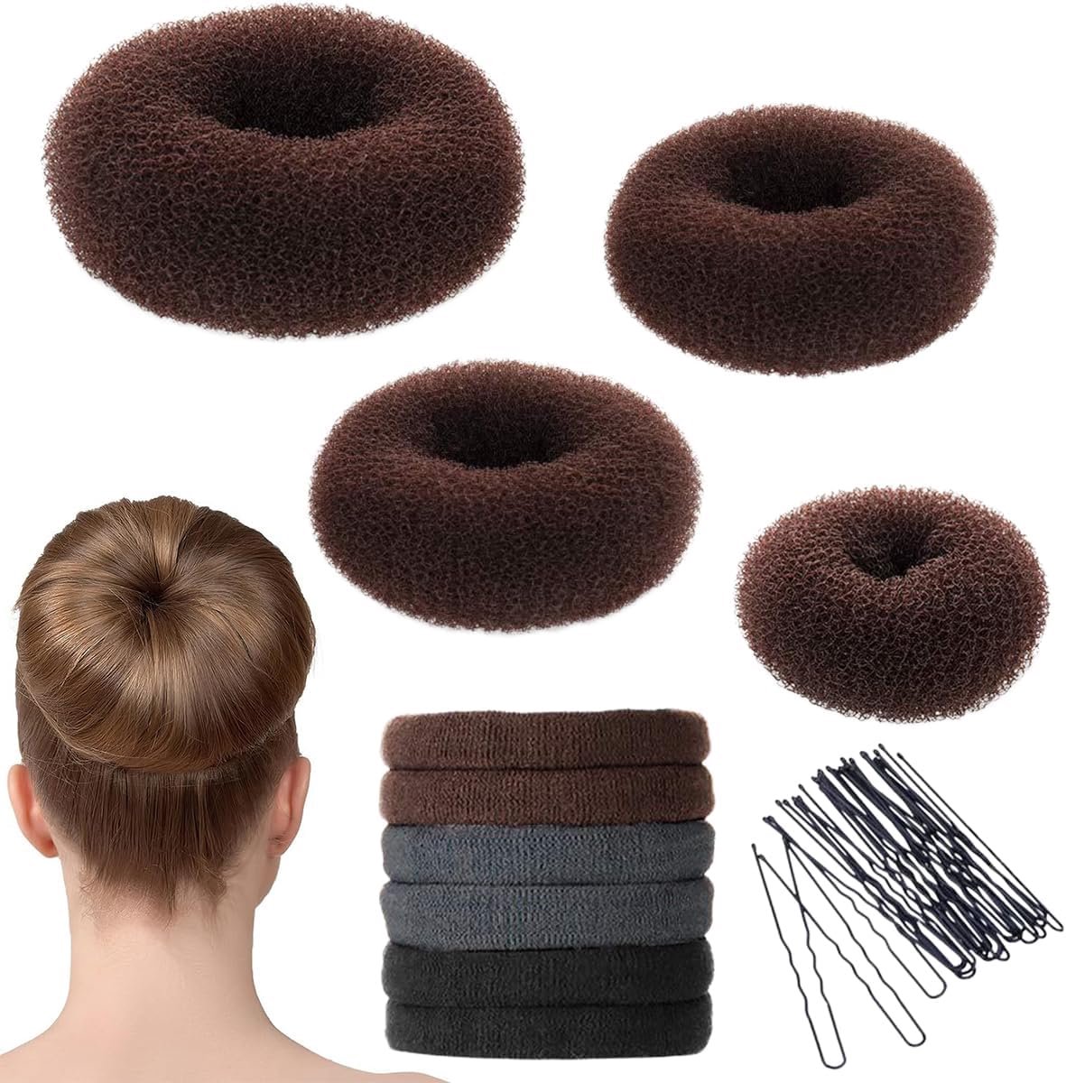 Haarknot Set - Kapsel Tools - Snel Haar Stijlen - Inclusief Spelden - 4 Stuks - Bruin