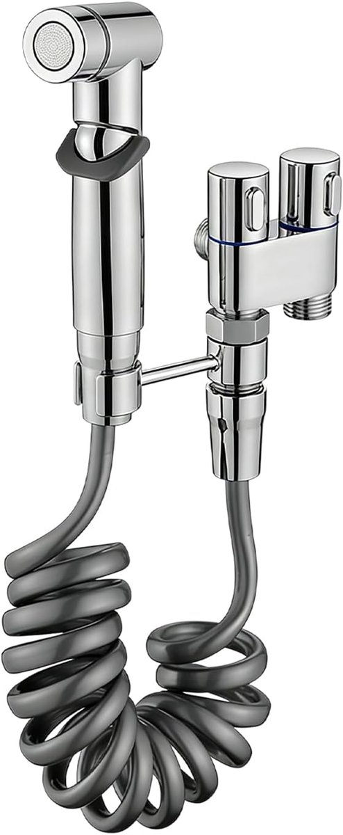 Bidet Handdouche Set - Toilet Sproeier - Hygiënisch Reinigen - Dubbel Regelventiel - 2 Meter Slang - Zilver