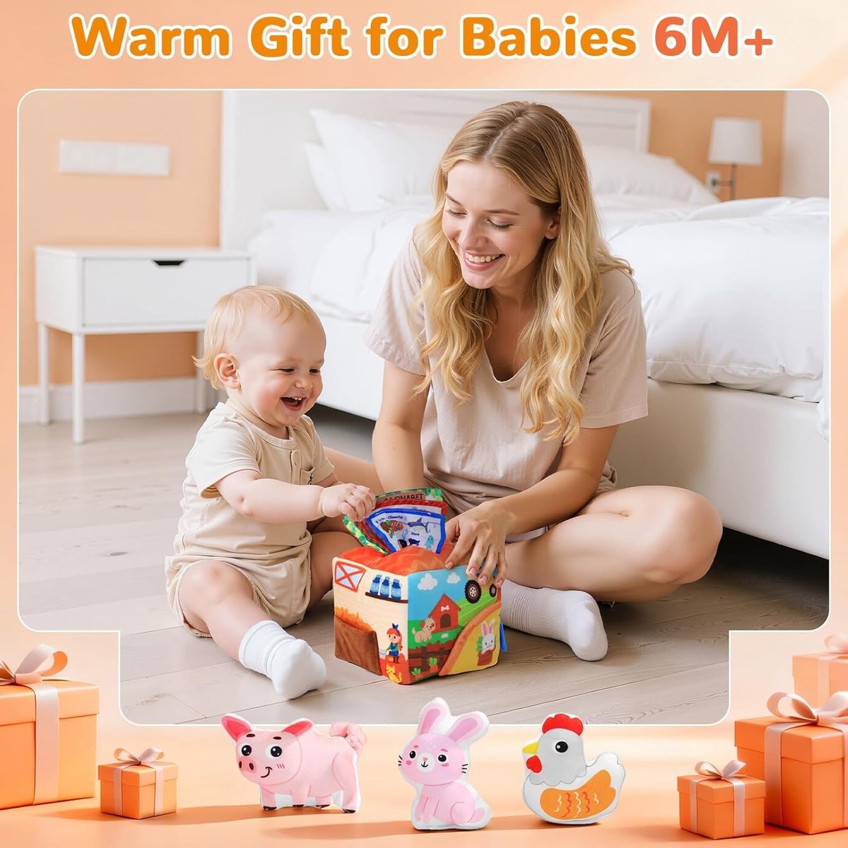 Montessori ontwikkelingsdoos voor baby's van 1 jaar, complete set met rammelaar, boerderijdieren en speeldoek, boerderijthema speelgoed ter bevordering van de motorische vaardigheden bij jongens en meisjes — cadeau in Spellen & Speelgoed - foto 5
