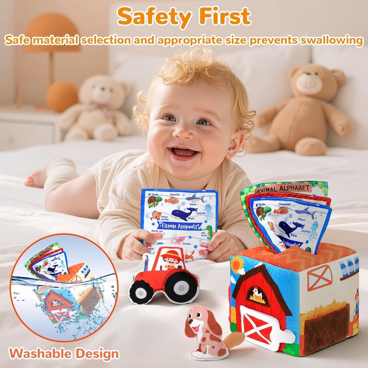 Montessori ontwikkelingsdoos voor baby's van 1 jaar, complete set met rammelaar, boerderijdieren en speeldoek, boerderijthema speelgoed ter bevordering van de motorische vaardigheden bij jongens en meisjes — cadeau in Spellen & Speelgoed - foto 4