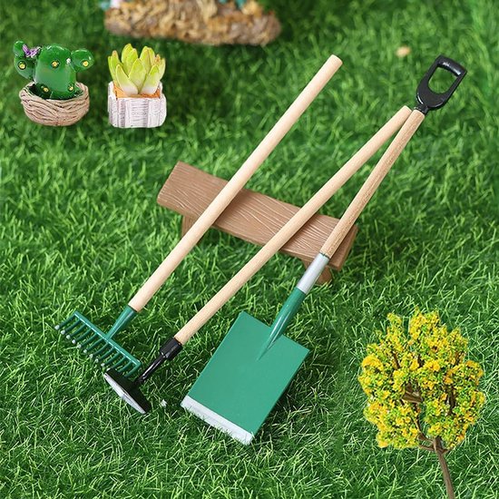 Miniatuur tuingereedschap - Kleine decoratie - Poppenhuis inrichting - 16 Delige set - Schaal 1:12 - Houtkleur — afbeelding 5
