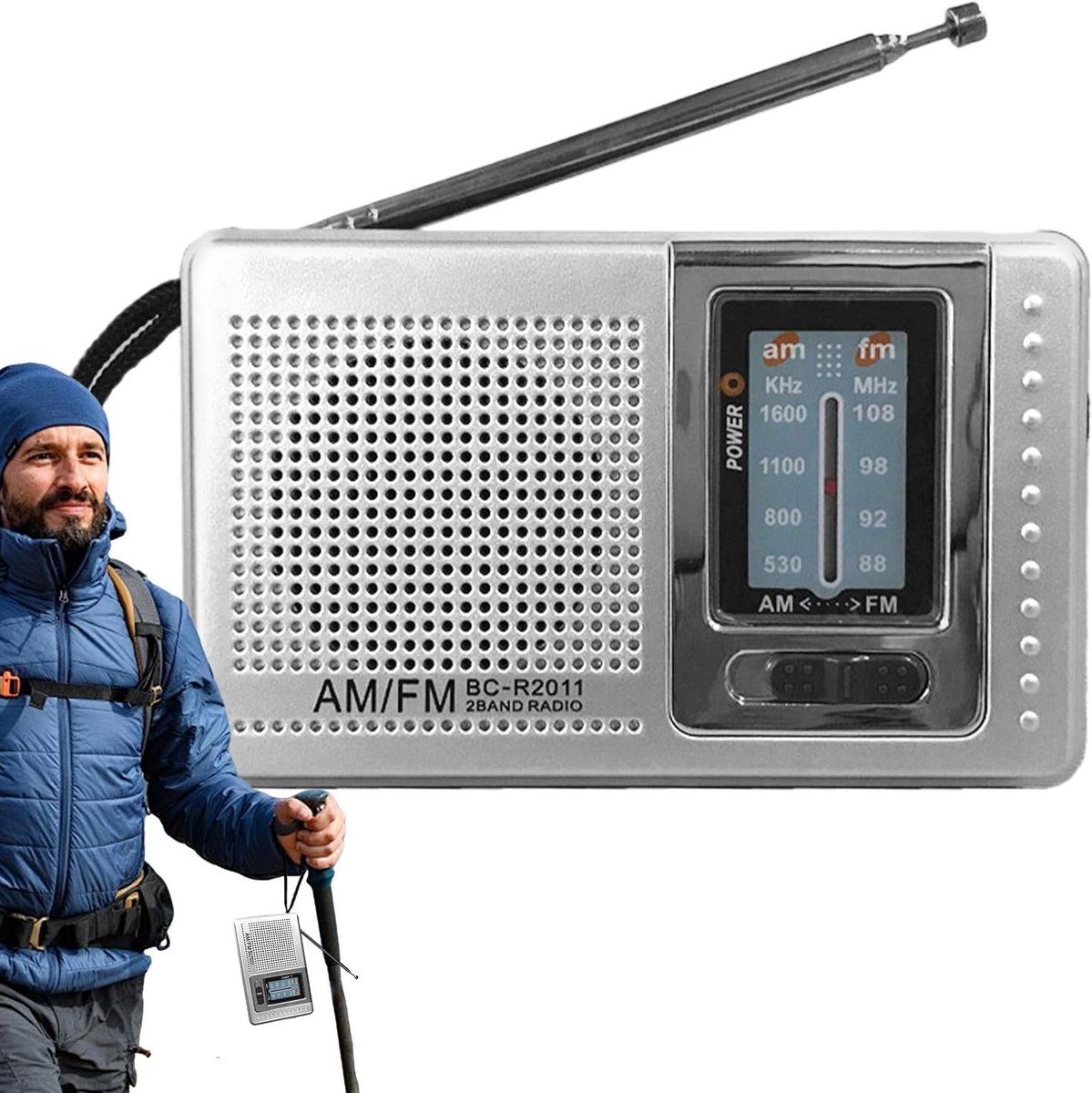 Draagbare Radio - Noodradio Batterij - Outdoor Survival - Automatische Frequentie - 10.6 x 6.8 x 3.3 cm - Zilver