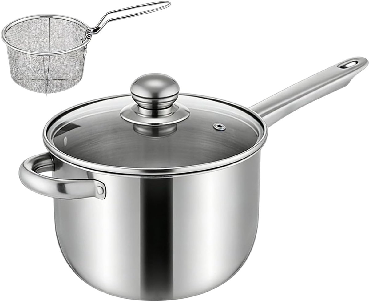 Roestvrijstalen Friteuse - Draagbare Kookpan - Frituren Kip Vis - Inclusief Mand - 15 x 20 x 15 cm