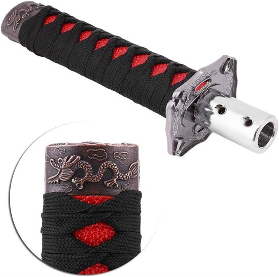Schakelknop Auto - Pookknop Transmissie - Handmatige Versnelling - Japanse Zwaard Stijl - 20cm Lengte - Zwart Rood — afbeelding 4