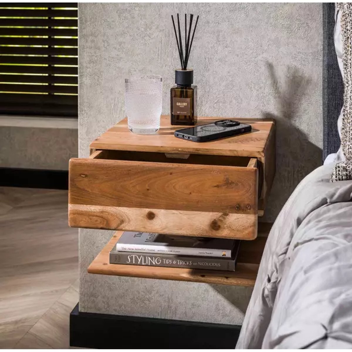 Nachtkastje Shelve Massief Acacia 1 Lade