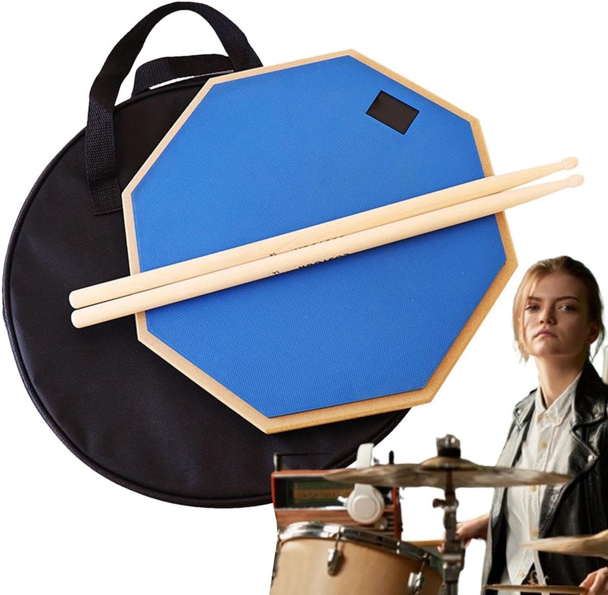 Oefen Drumpad - Drum Set - Stil Oefenen - Antislip Basis - 37x37x8 cm - Blauw