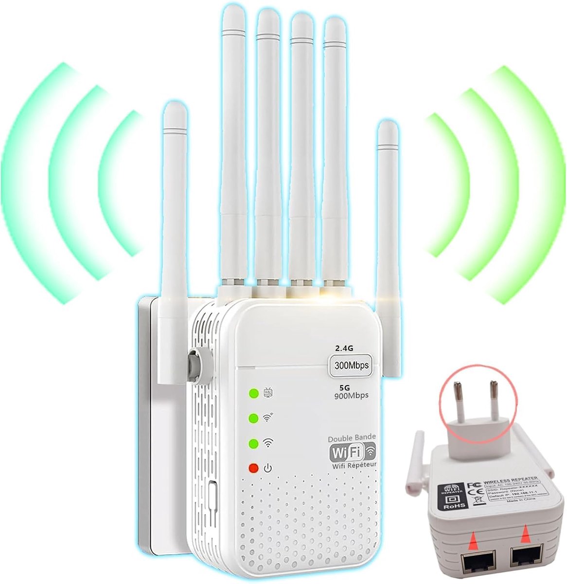 Wifi Versterker - Signaal Booster - Draadloos Internet - Krachtig 6 Antennes - 9800 M2 Dekking - Wit