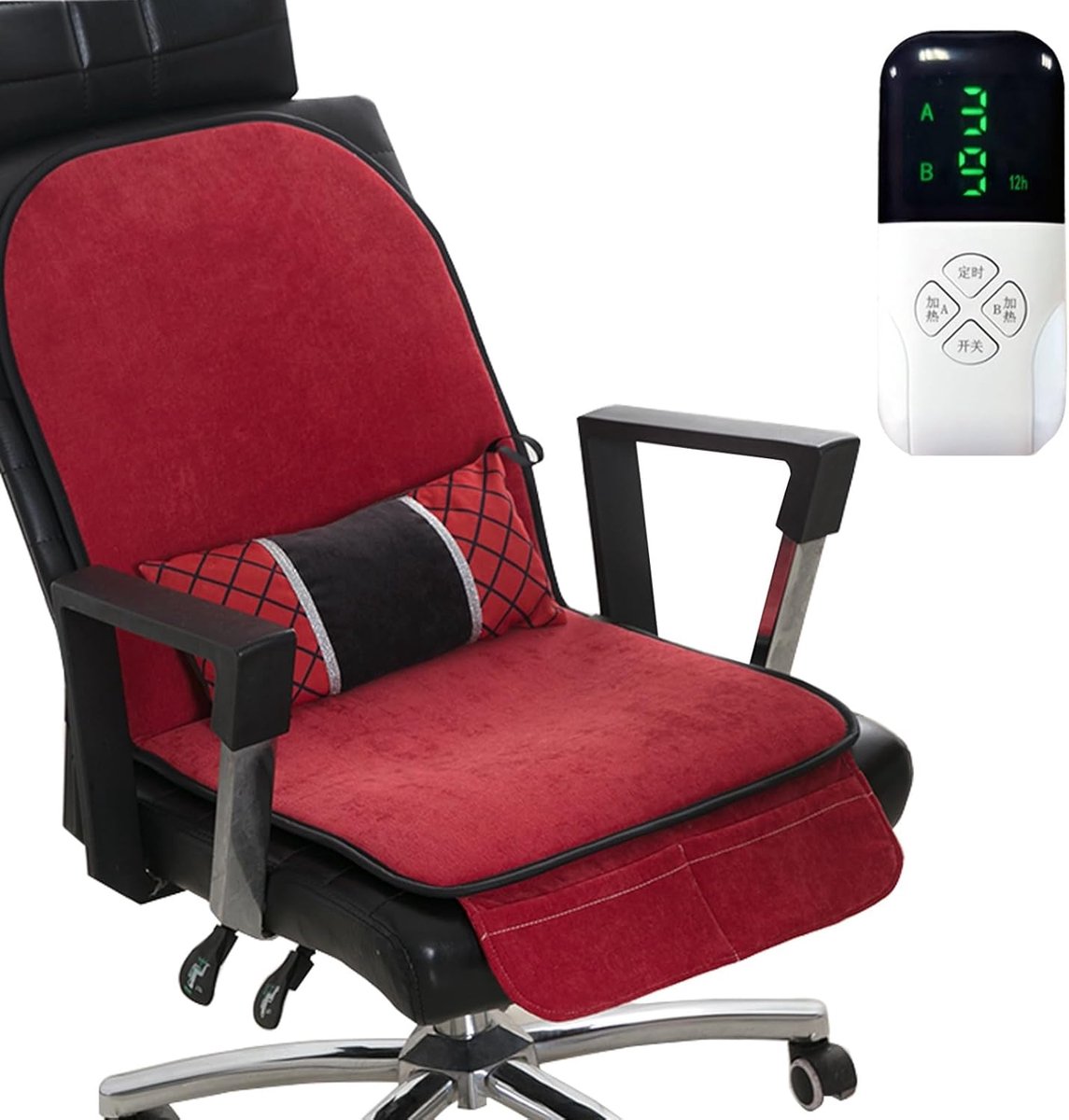 Verwarmde Stoelkussen - Zetelverwarming - Comfortabel Zitten - Losse Zit- en Rugverwarming - 96x46 cm - Rood